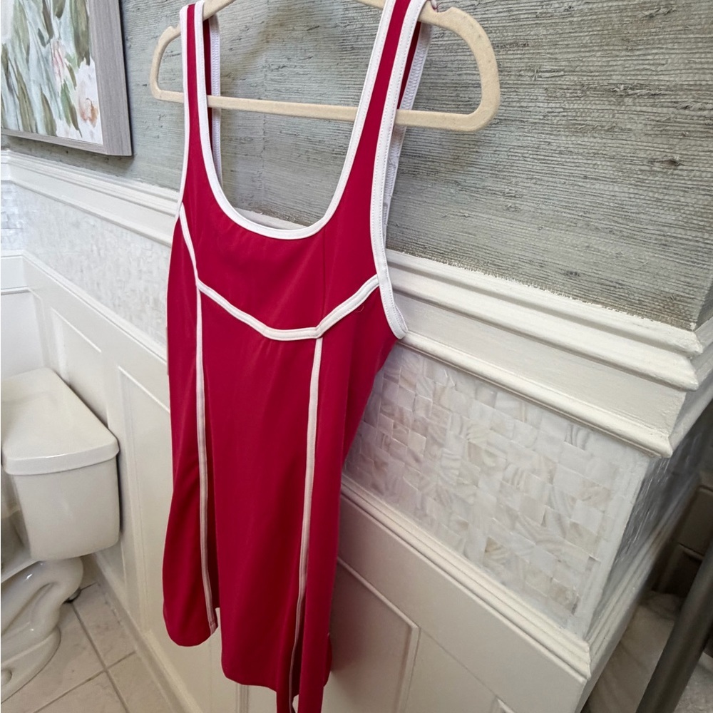 NWT new small Anthropologie daily practice sleeveless piped dress Red shorts - Picture 7 of 13